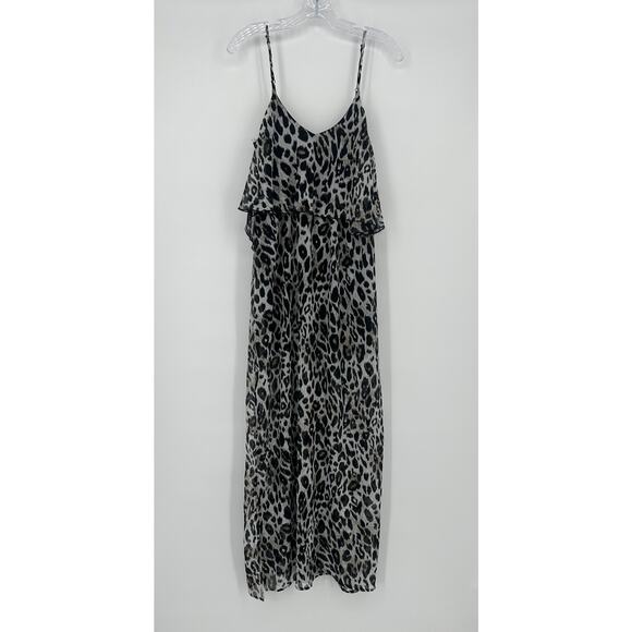 Wet Seal Leopard Ruffle Dress Size Medium Black White Spaghetti Adjustable Strap - Picture 1 of 10